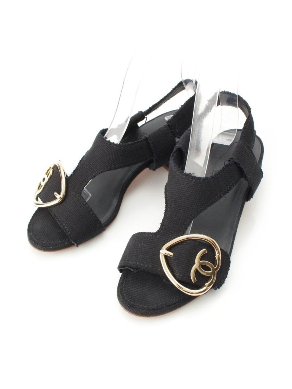 Chanel CC Logo Heart Sandals Black